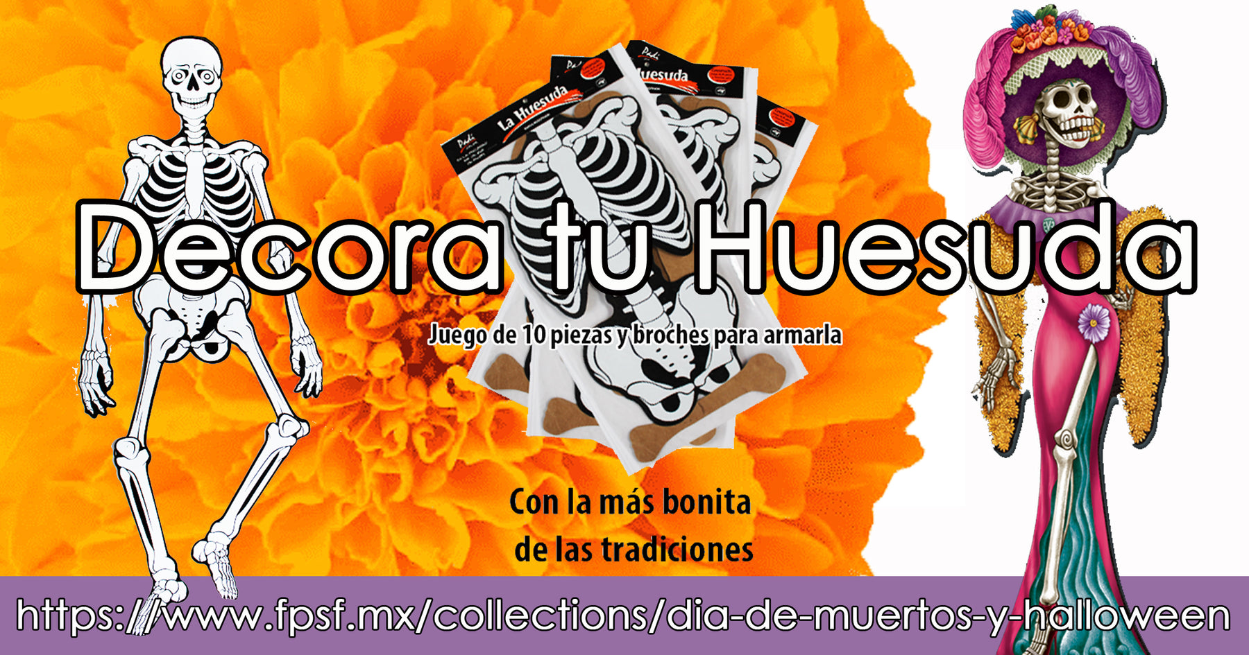 Decora tu Huesuda para Dia de Muertos y Halloween