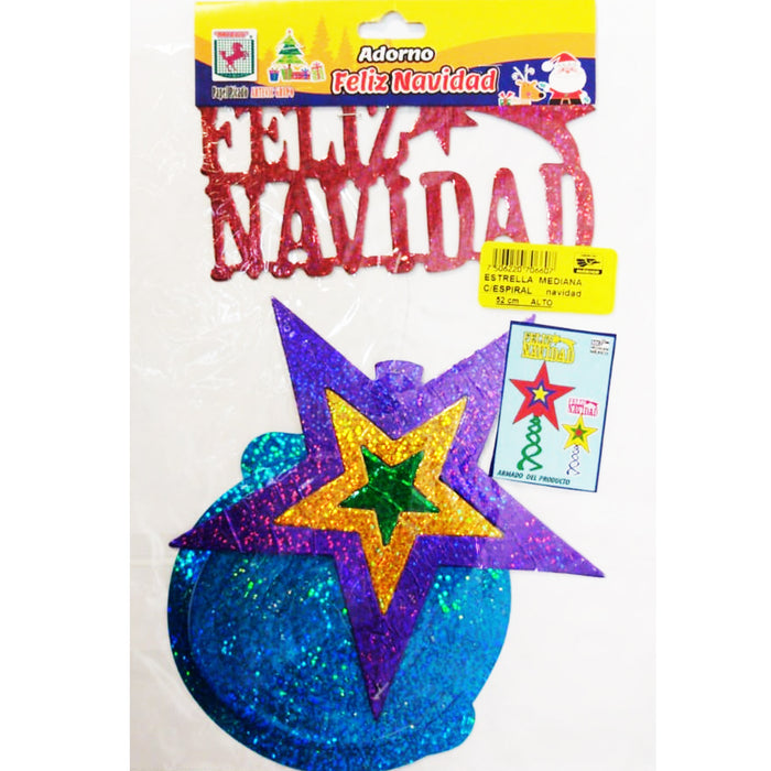 Decoracion Navideña Mediana Feliz Navidad Estrella Espiral Metalico Artevic