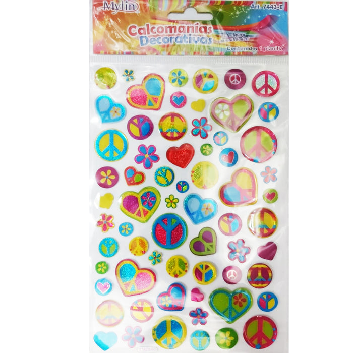 Calcomanías Decorativas Mylin Corazones Holográfico No. 7443-E