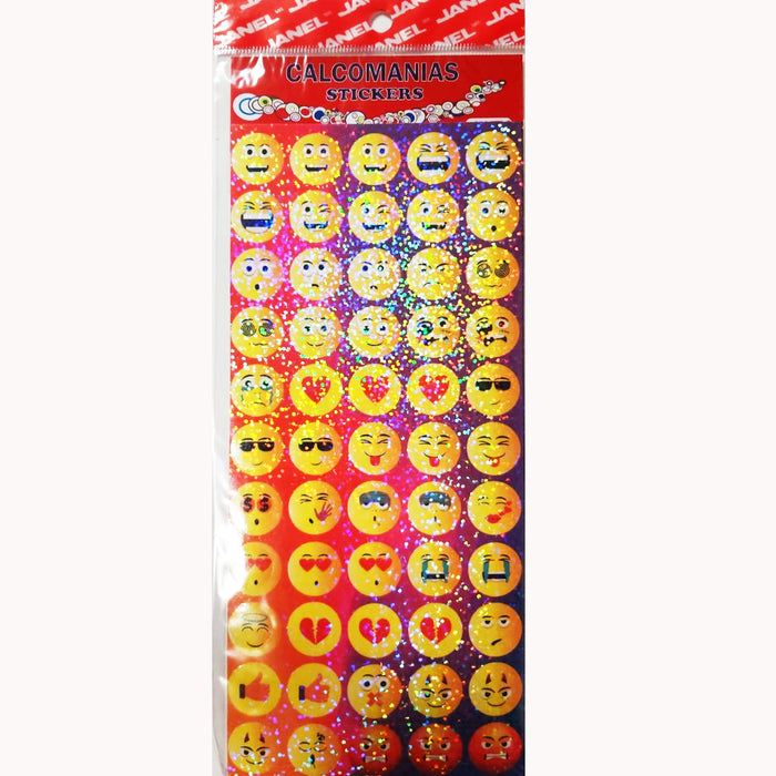 Calcomanías Stickers c/2 Planillas Janel Carita Feliz, Fluoresentes, Corazón, Etc.