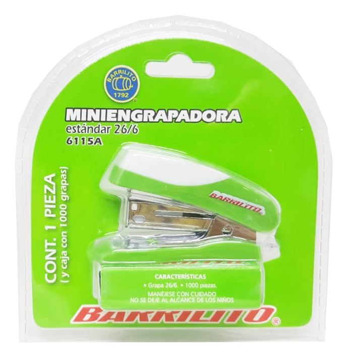 Mini engrapadora 1000 Grapas Estándar 26/6 Barrilito Escolar para 20 hojas