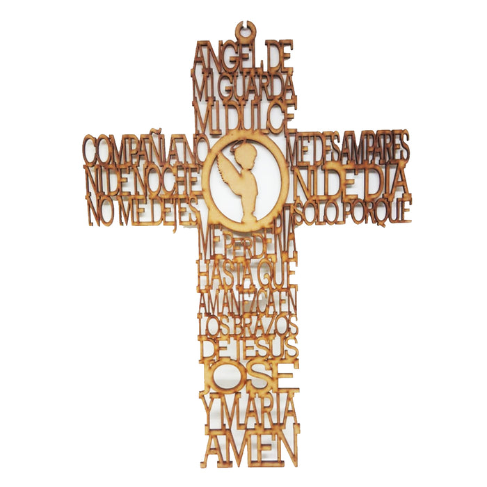 Cruz Angel Oracion Corte Laser Madera