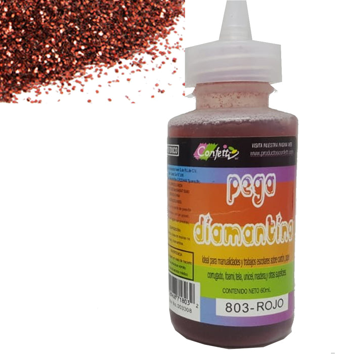 Diamantina con Pegamento Confetti 60 ml Multicolor Rojo