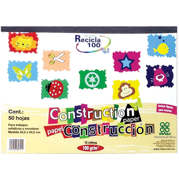 Block Construcción 100 hojas Tamaño Carta 10 Colores 27.9 x 21.5 cm Barrilito