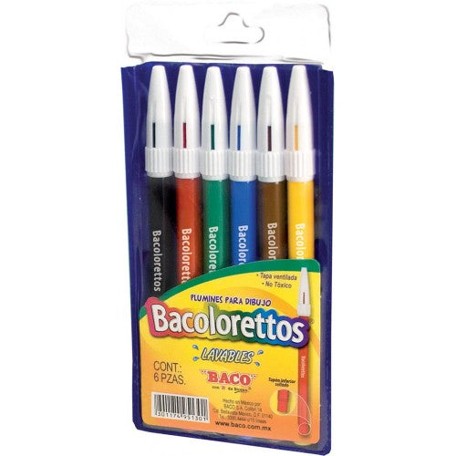 Marcadores Baco Bacolorettos Lavables 6 Piezas