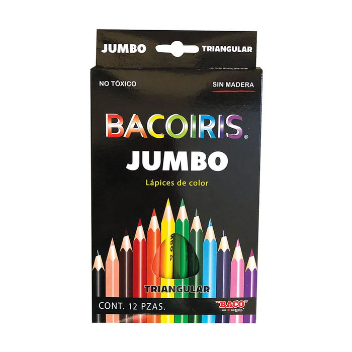 Lapices de Colores Bacoiris Jumbo Triangular sin Madera 12 Piezas Baco