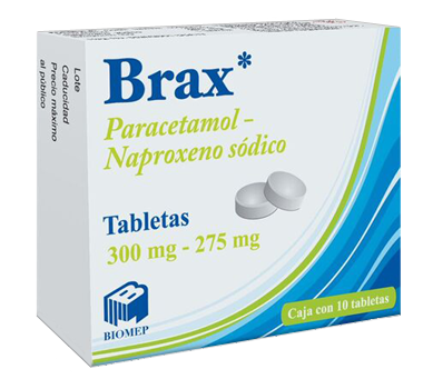Paracetamol-Naproxeno Sódico 300-275 mg Brax 10 tabletas Biomep