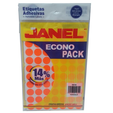 Etiquetas Adhesivas Redondas Naranja 19 mm Econo Pack Janel #0019