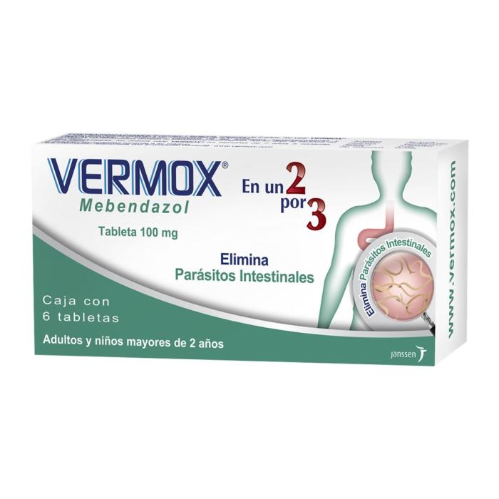 Vermox Mebendazol 100 mg oral 6 tabletas
