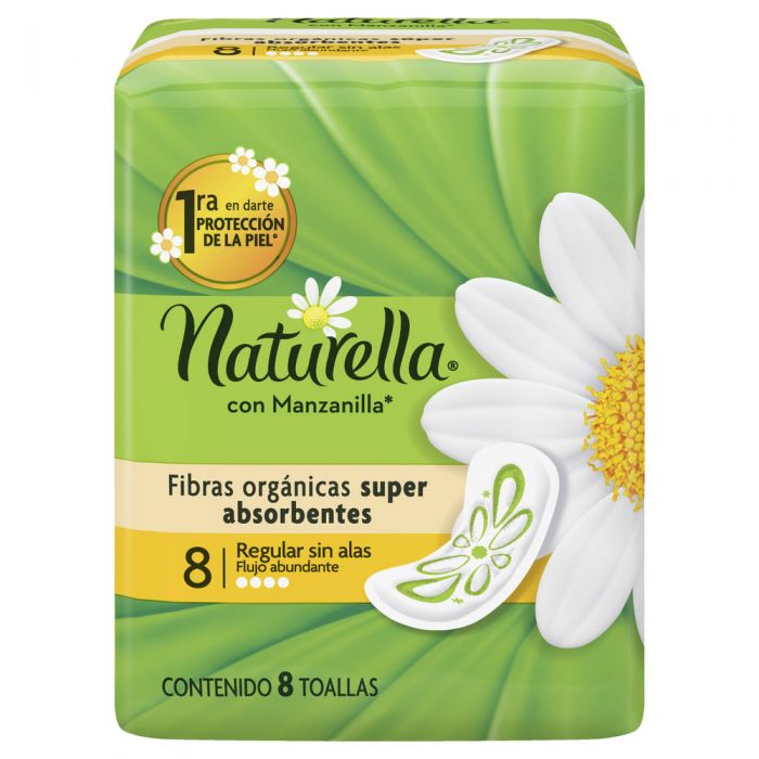 Naturella Manzanilla Flujo Abundante Regular sin alas 8 toallas