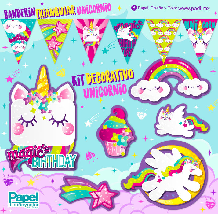 Kit Decorativo Unicornio Padi 6 piezas