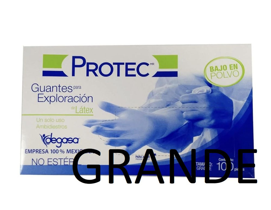 Guante para Exploración Latex Blanco tamaño Grande Caja 100 piezas Biodegradable Protec