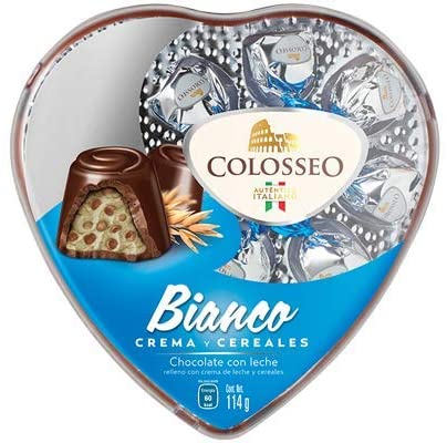 Caja Chocolate con Leche Relleno Bianco Corazon 114 g Colosseo Ideal para Regalar