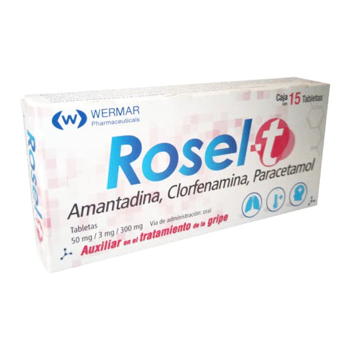 Rosel Amantadina Clorfenamina Paracetamol  Acción Antiviral Caja con 24 Tabletas Wermar