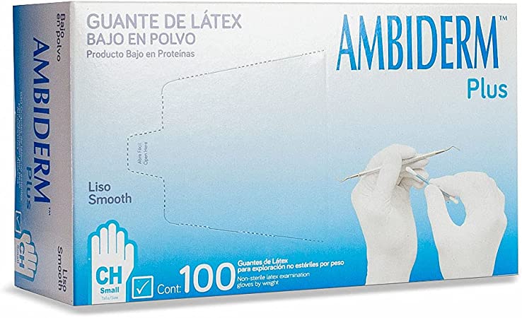 Guante para Exploración Latex Blanco tamaño Chico Caja 100 piezas Biodegradable Ambiderm Plus