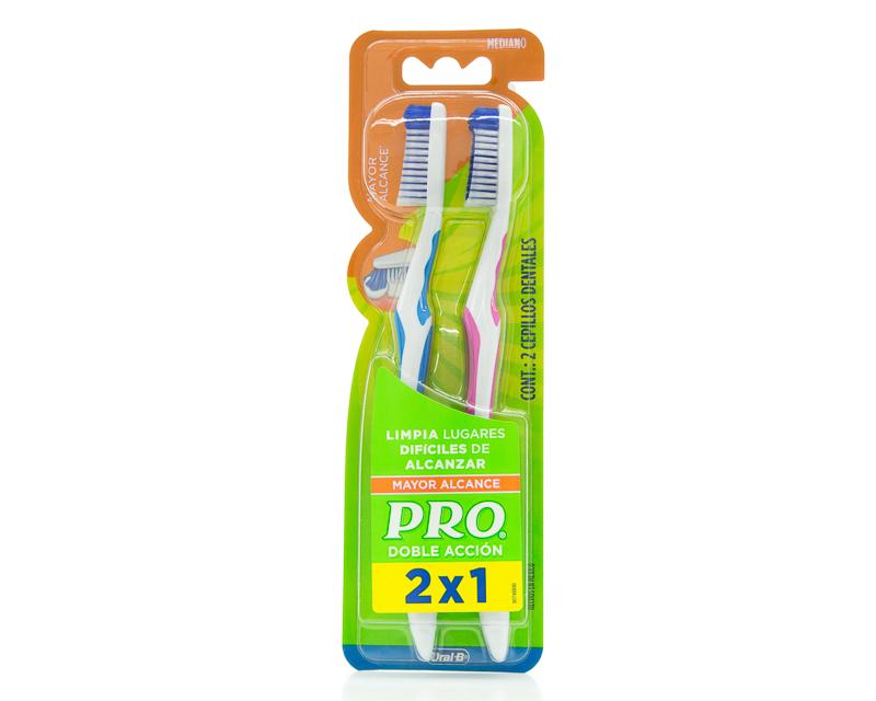 Cepillo Dental Pro Doble Accion 2 piezas Mediano