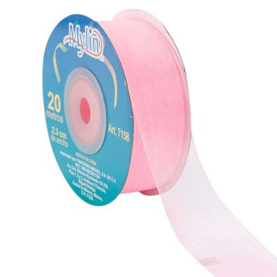 Listón Organza Con Orilla 2.2 cm o 7/8" Ancho Rollo 22.8 m Rosa