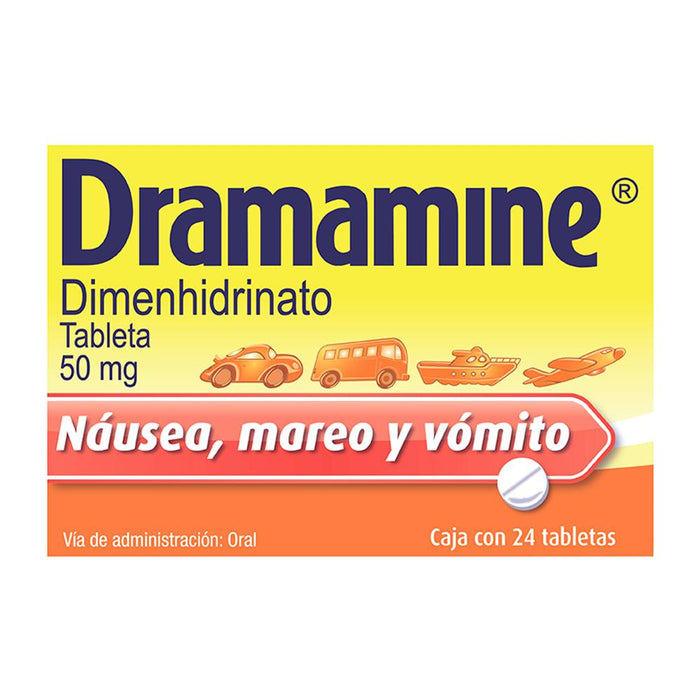 DRAMAMINE/ Dimenhidrinato Con 24 tabletas Nauseas, Mareo y Vomito Janssen Cilag