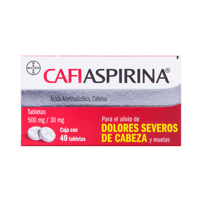 Acido Acetilsalicilico, Cafeina Cafiaspirina Analgésico 40 tabletas Bayer