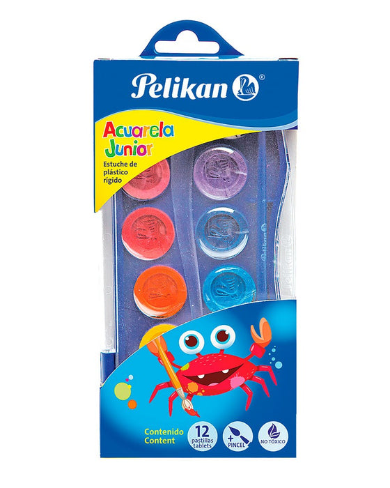 Acuarela Pelikan Junior 12 Pastillas Lavables y 1 Pincel