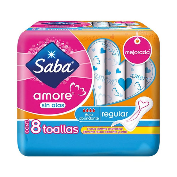 Saba Toallas Sanitarias Amore Regular sin Alas  con 8 Piezas