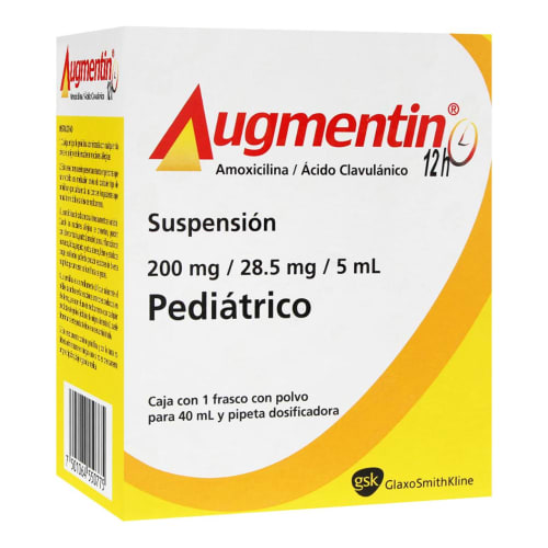 Augmentin 12 H Amoxacilina, Acido Clavulinico 200 mg/28.5 mg/5 ml Suspension Pediatrico Gsk