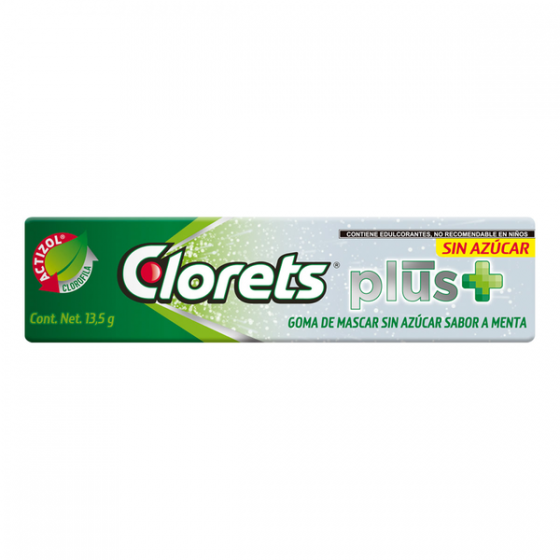 Clorets Plus sin azúcar sabor Menta 13.5 g.