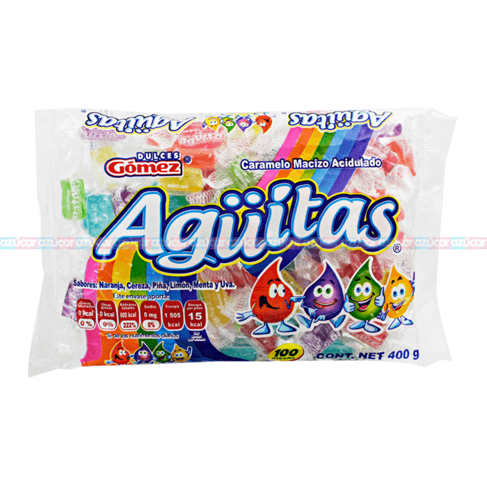 Agüitas Caramelo Suave Bolsa con 400 g Gómez c/100 piezas