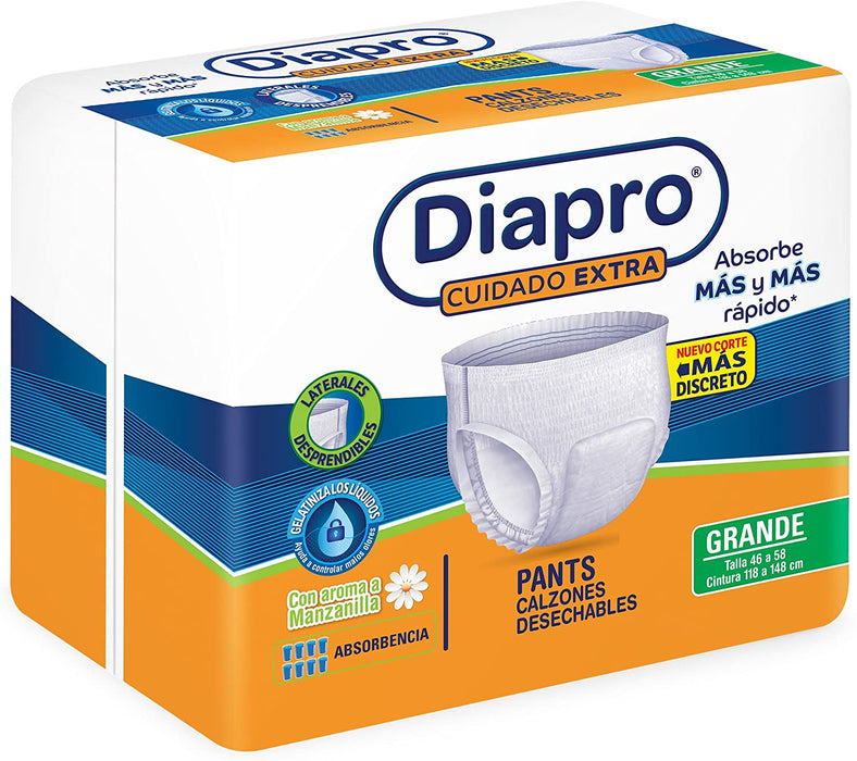Pants Diapro Grande 10 Piezas Aroma Manzanilla Gelatiniza los Liquidos Mayor Proteccion Trasera