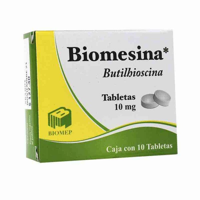 Butilhioscina Biomesina Tabletas10 mg  Caja con 10 grageas BIOMEP