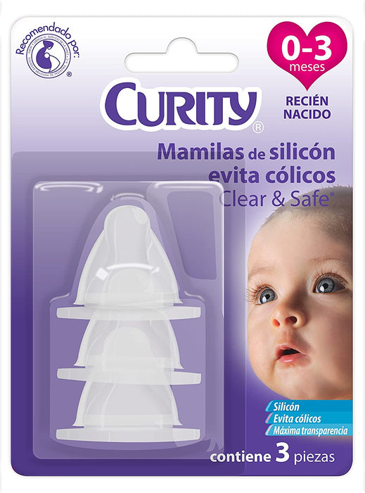 Mamila Evita Colicos Silicon Clear Safe 0-3 meses 3 pieza Curity