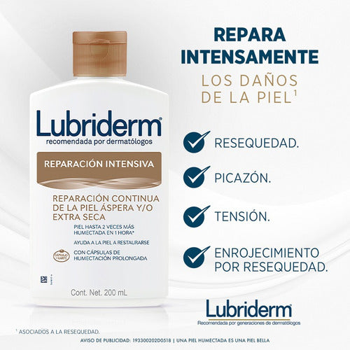 Crema Lubriderm 200 ml Reparación Intensiva Piel Seca, Extra seca Johnson & Johnson