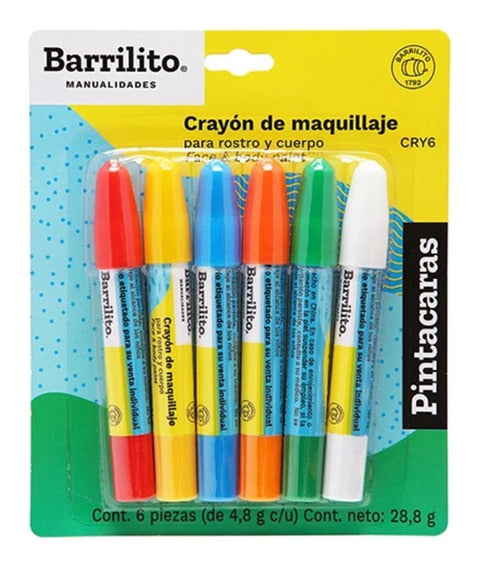 Set Pintura Maquillaje tipo Crayon para Rostro y Cuerpo 6 piezas Barrilito CRY6