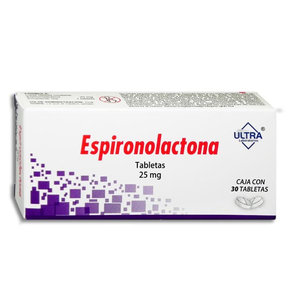 Espironolactona tabletas 25 mg Caja con 30 Tabletas ULTRA