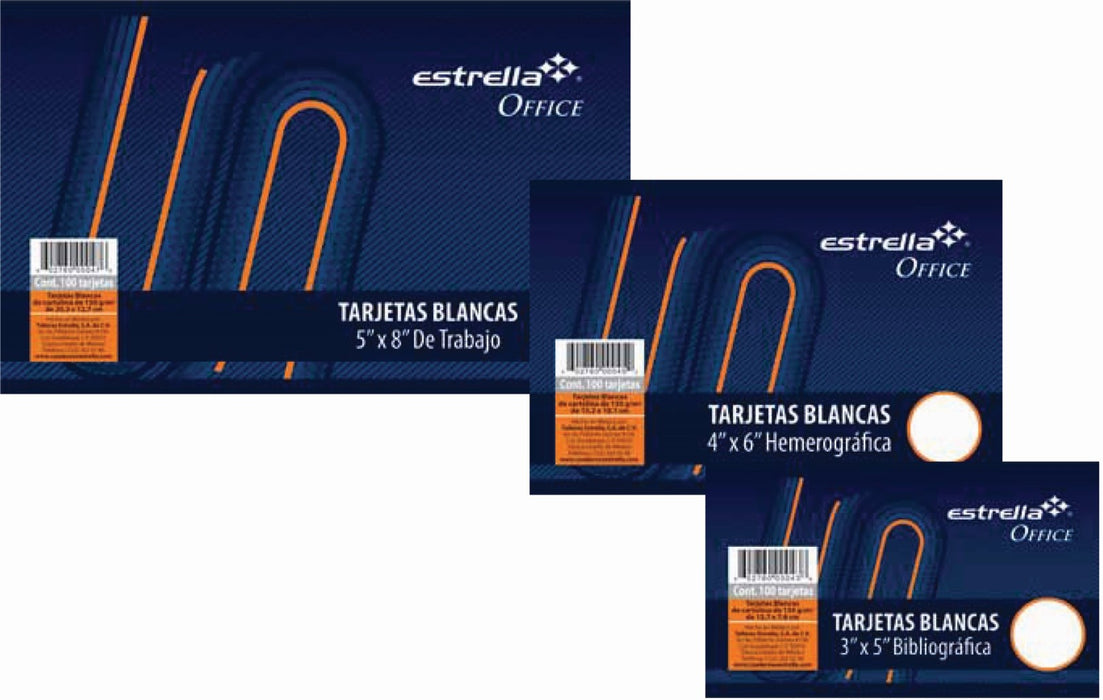 Ficha Tarjeta Blanca Hemerográfica 100 piezas 4'' x 6'' Estrella