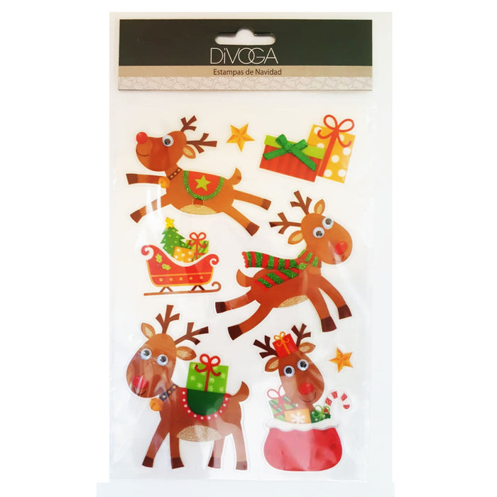 Calcomanias 3D Navidad Renos Ojos Movibles Divoga