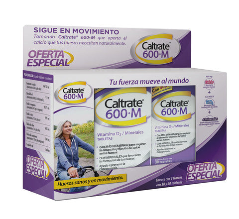 Caltrate 600-M Vitamina D3/Minerales Oferta Especial Frasco 60 y 30 Tabletas Pfizer
