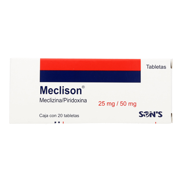 Meclizina/Piridoxina tab. 25 mg/50 mg Caja con 20 Tabletas Meclison SON"S