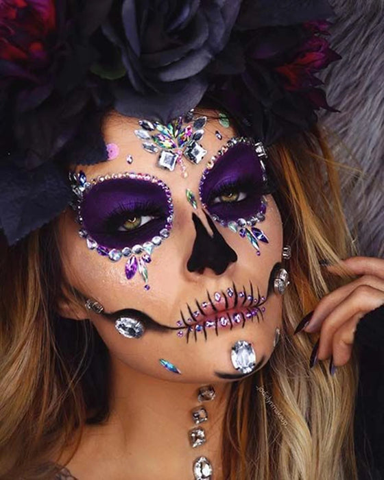 Maquillaje Day of The Dead Face Art Pedreria Dama Halloween