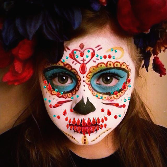 Maquillaje Day of The Dead Face Art Pedrería Niños Halloween
