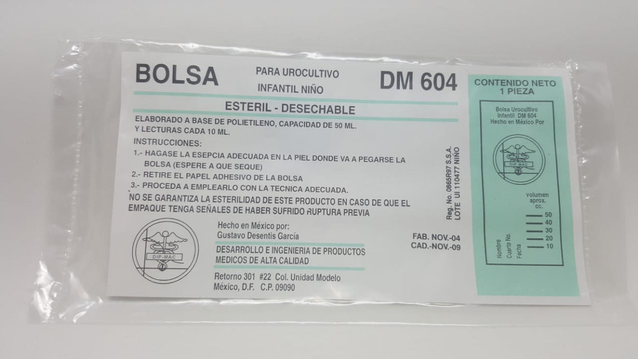 Bolsa Recolectora Urucultivo Infantil Niño DM 604 Esteril Desechable DIP MAC