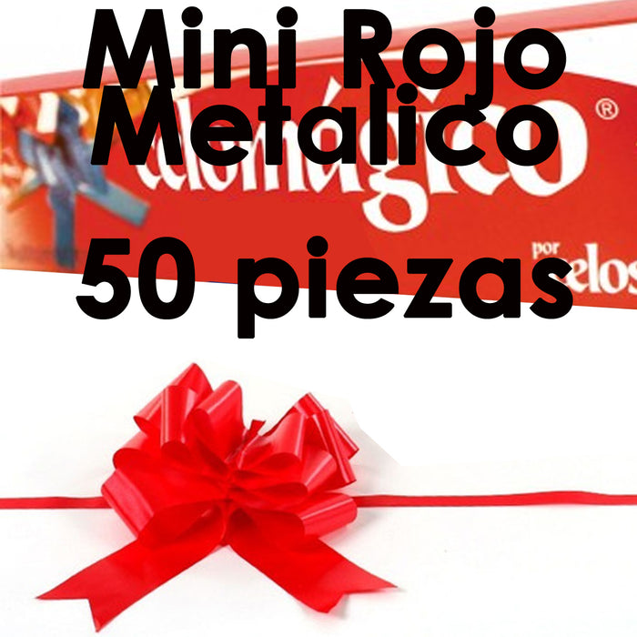 Moño Mágico Mini Rojo Metálico Caja con 50 Piezas Celosa