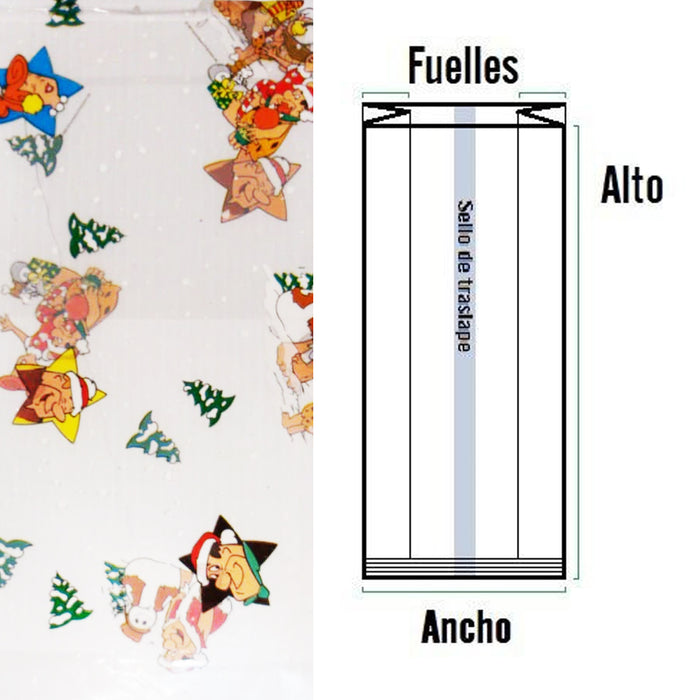Bolsa Celofan Gigante con Fuelle 37 x 90 x 13 cm Navidad Varios Diseños 1 pieza