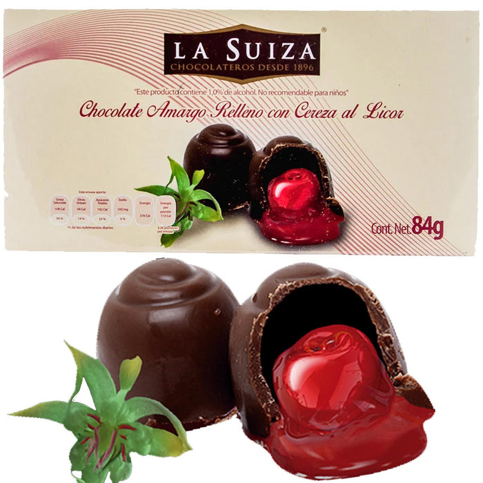 Caja Chocolate Amargo con Cerezas al Licor 84 gr La Suiza