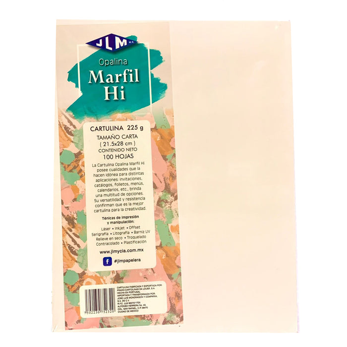 Papel Opalina Marfil Hi Liso Carta 100 Piezas JLM