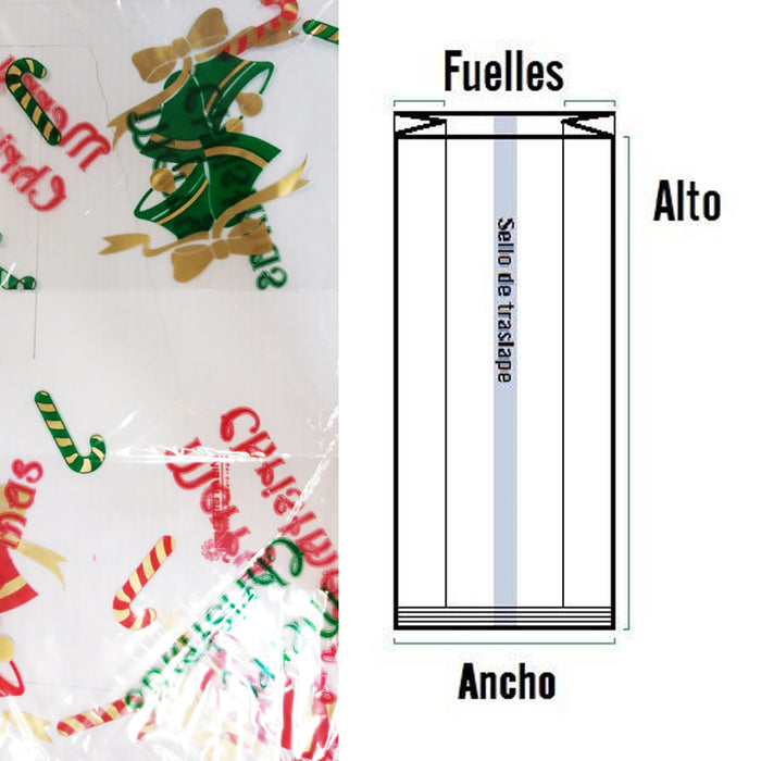 Bolsa Celofan Gigante con Fuelle 37 x 90 x 13 cm Navidad Varios Diseños 1 pieza