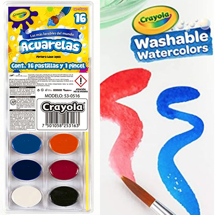 Acuarela Crayola Lavable 16 Pastillas y 1 Pincel