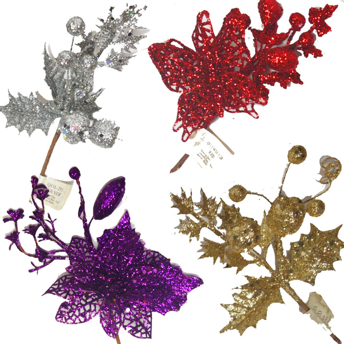 Ramo Decoracion Navidad Diamantina Varios Colores 22 cm 1 pieza