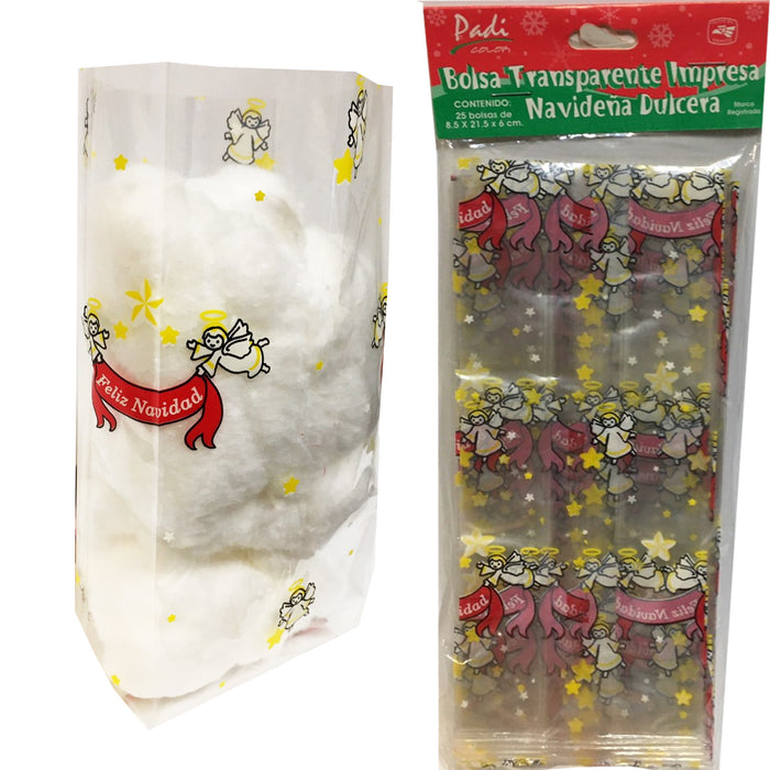 Bolsa Celofan Navidad con Fuelle 8.5 x 21 x 6 cm 25 piezas Padi