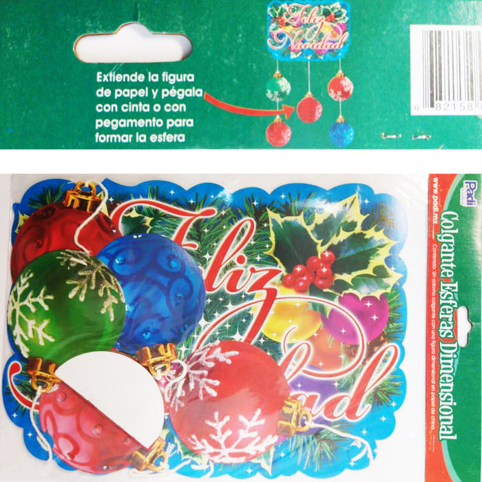 Decoracion Navideña Feliz Navidad Colgante Esfera 3D Padi